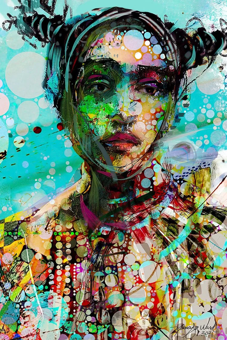 Taisha - 20" x 30", 1 of 1, Acrylics and Pigment Ink on primed aluminum