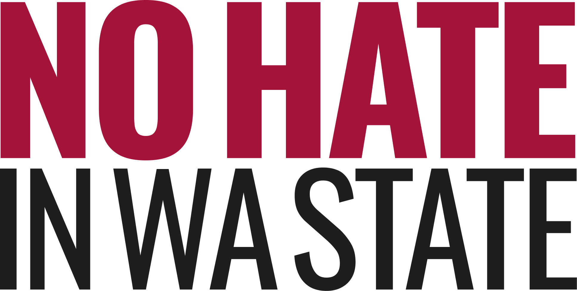 Text that reads "NO HATE IN WASHINGTON" with "NO HATE" in large red letters and "IN WASHINGTON" in black.