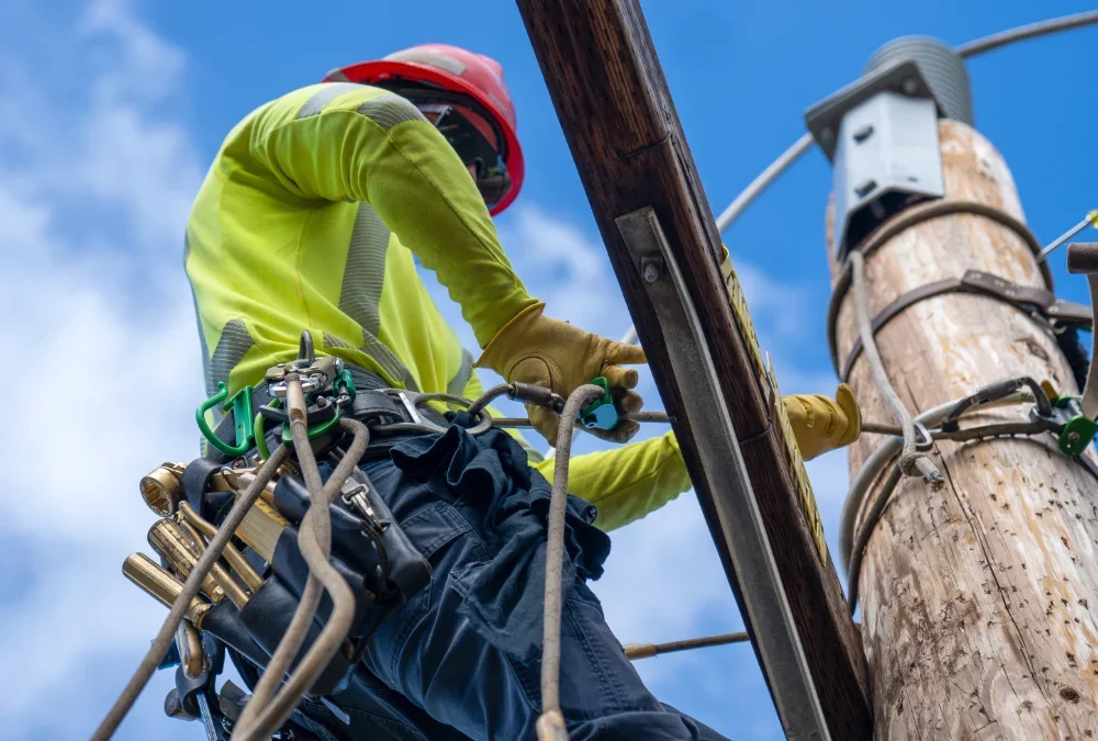 Utility worker fixing a powerline