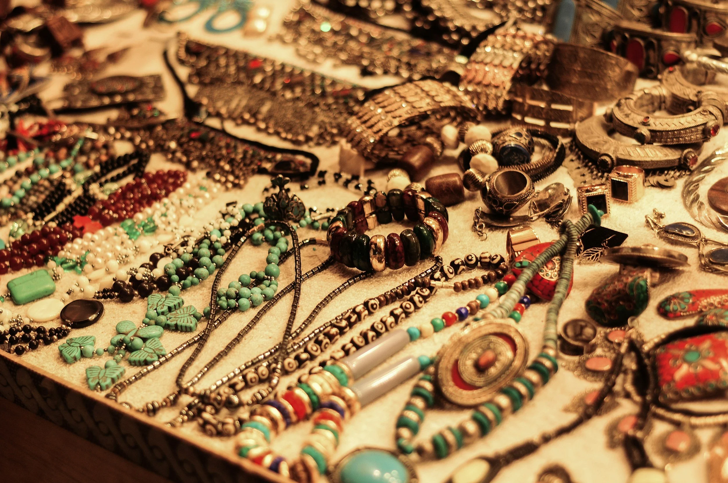 Collected and found jewelry, lovingly repurposed or reinvented by us.