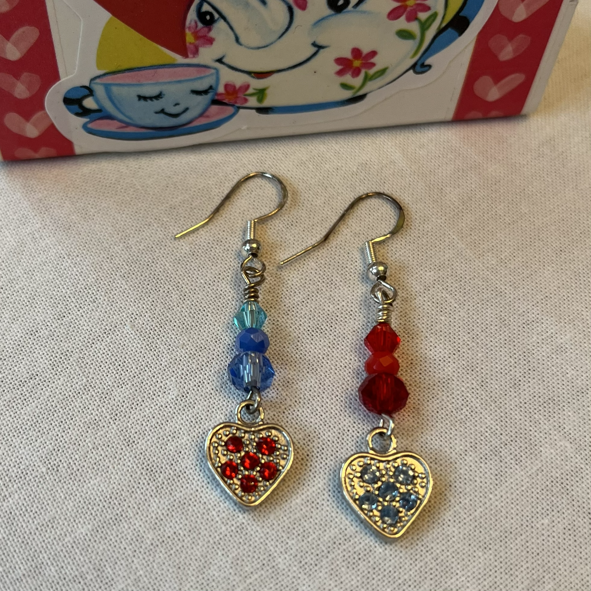 Mismatched Crystal Hearts Dangle Earrings