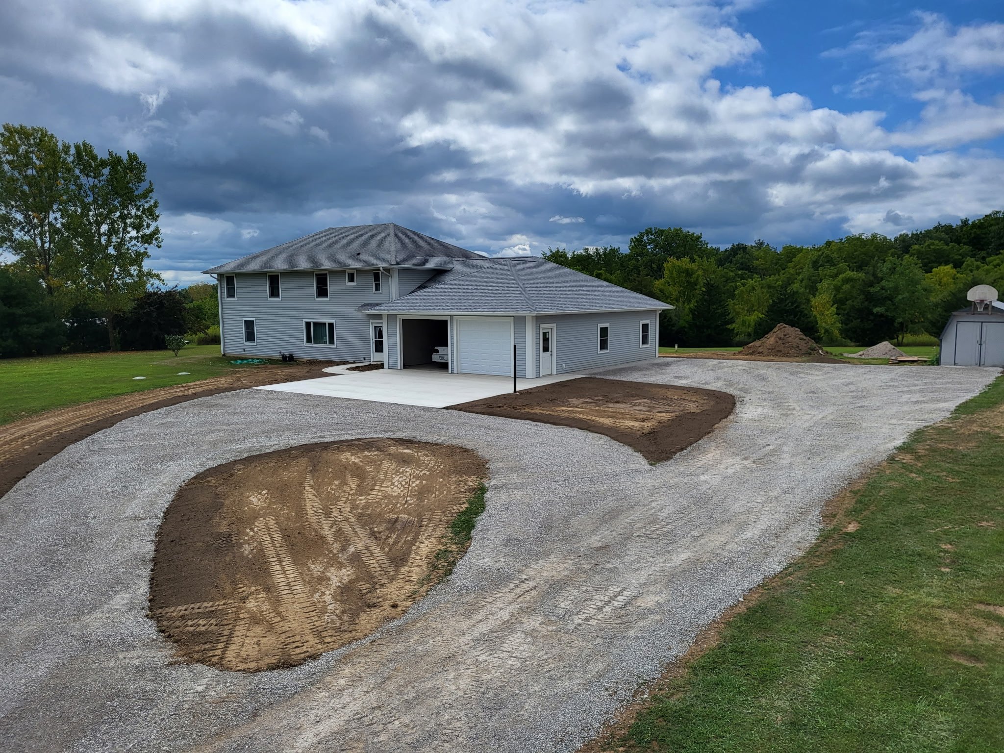 Home driveway concrete construction.