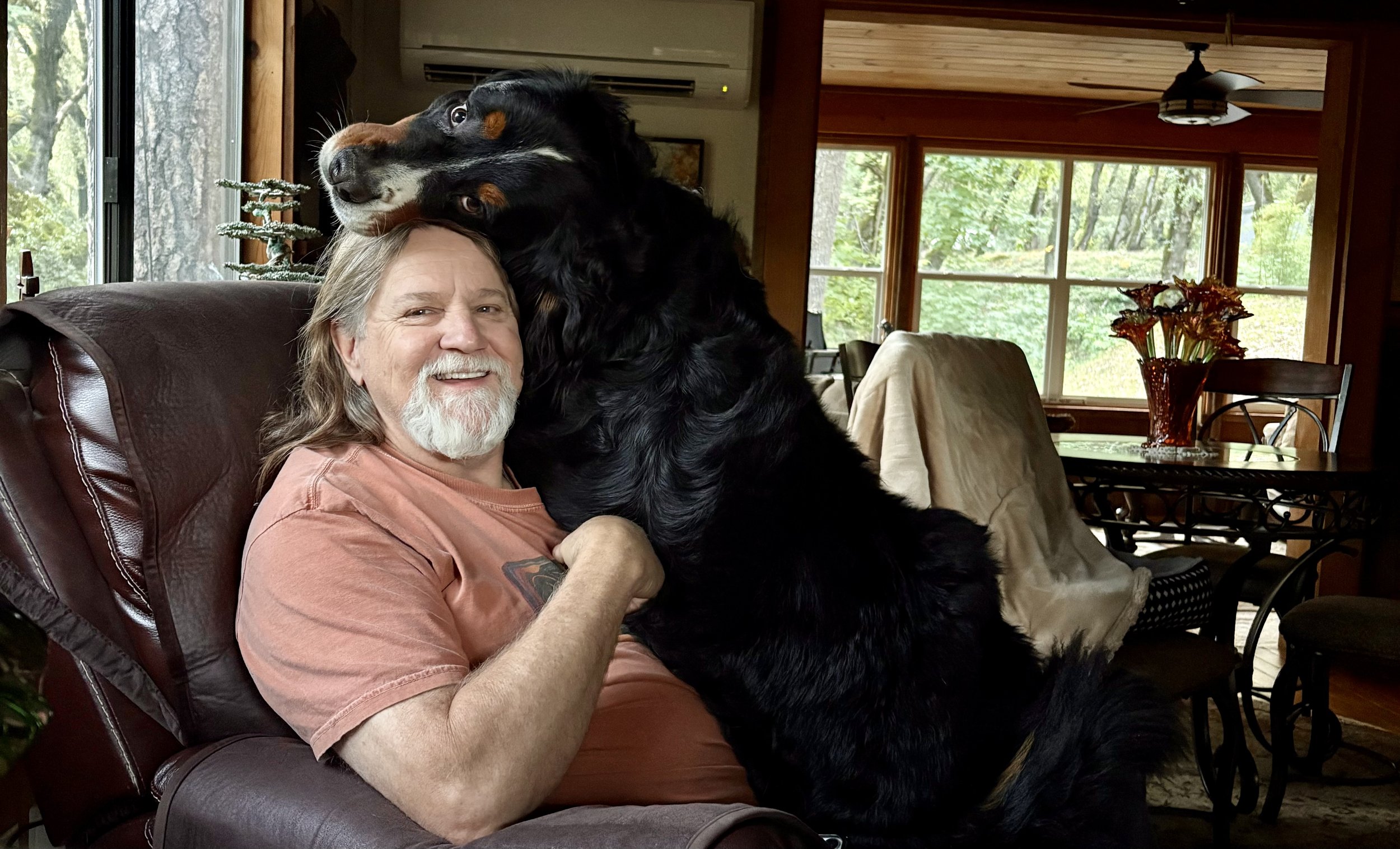 Who loveDaddy???!!! Our 120lb lap dog Maggie!!!