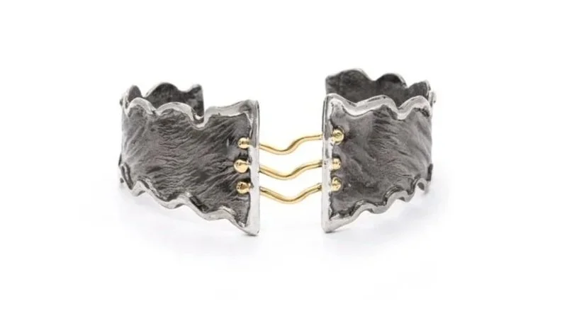 Corset Cuff Sterling Silver, 14K Gold