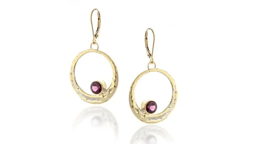 Circle Cutout Earrings Sterling Silver, 14k Gold, Rhodolite Garnet