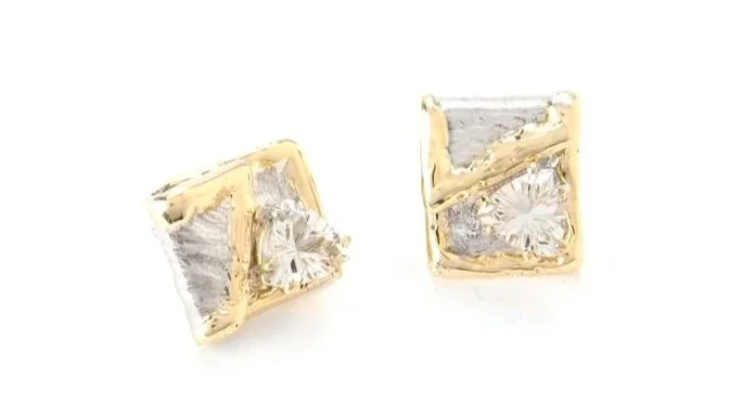 Mini-Fold Earrings Sterling Silver, 14k Gold, White Topaz