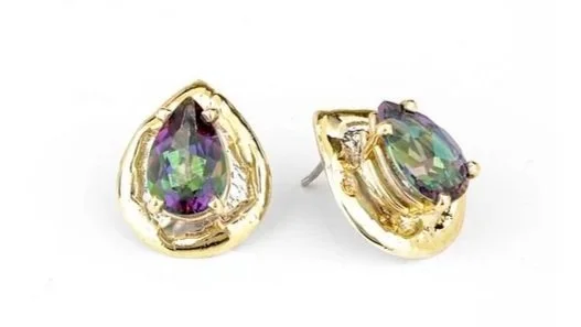 Teardrop Posts Sterling Silver, 14k Gold, Mystic Topaz