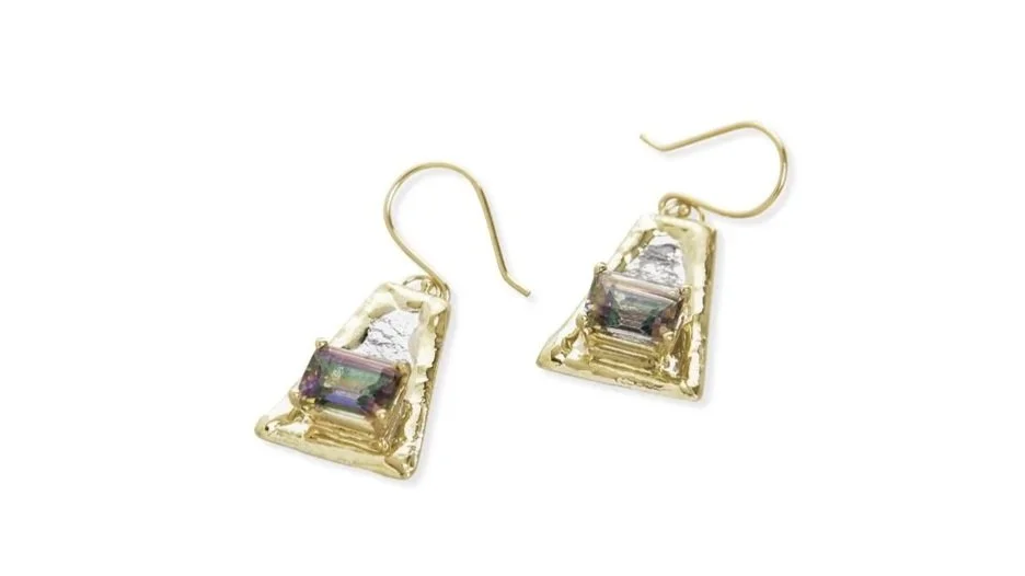 Mini Trapezoid Earrings Sterling Silver, 14k Gold, Mystic Topaz