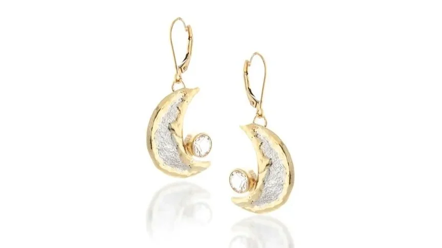 Crescent Dangles Sterling Silver, 14k Gold, White topaz