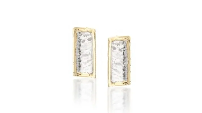 Rectangle Curves Sterling Silver, 14k Gold