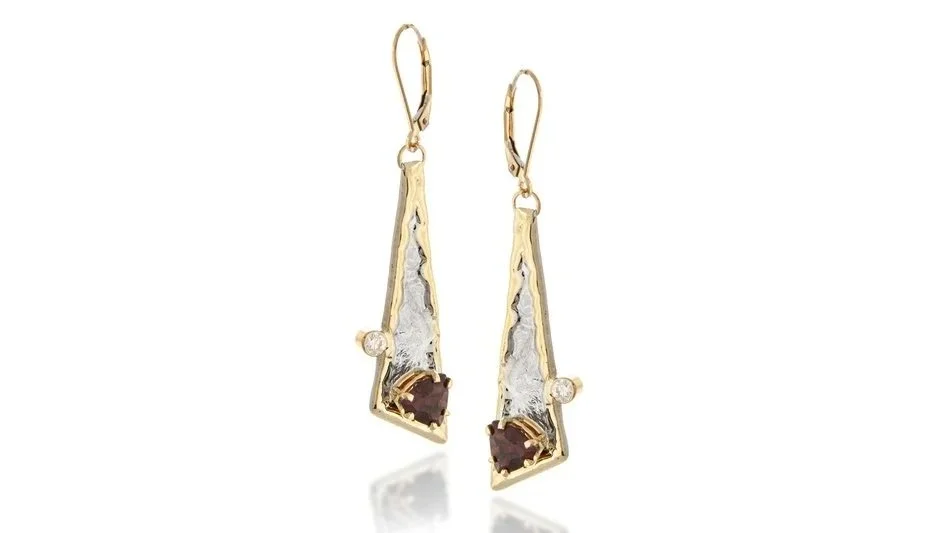 Angle Earrings Sterling Silver, 14k Gold, Garnet, Diamond