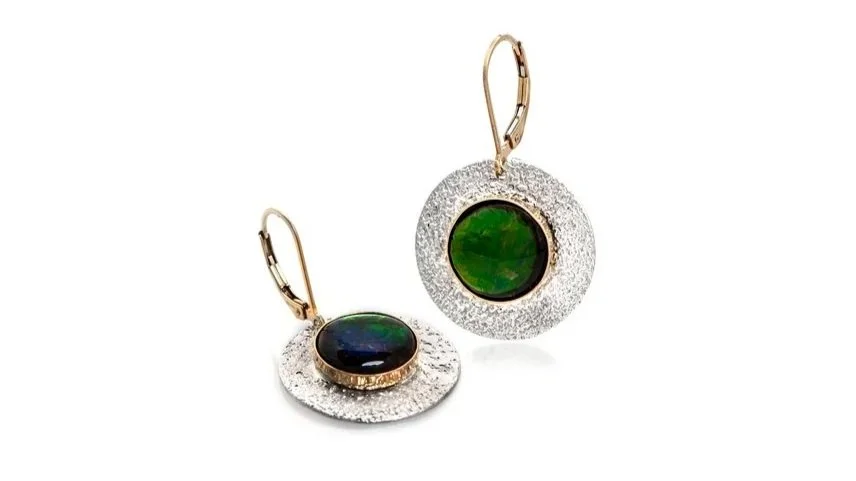 Ammolite Coin Earrings Sterling Silver, 14k Gold, Ammolite
