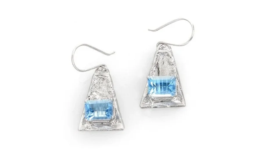 Mini Trapezoid Earrings Sterling Silver, Blue Topaz