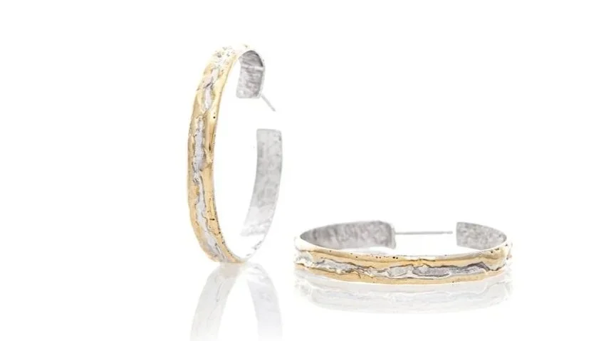 Skinny Hoops XL Sterling Silver, 14k Gold