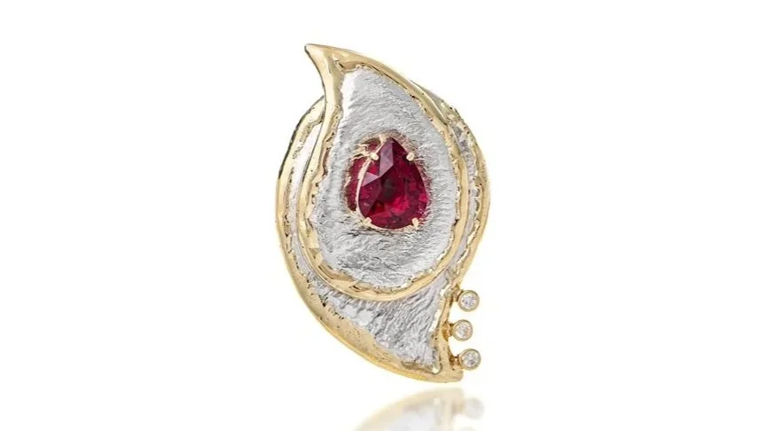 Paisley Pendant, Rubellite Tourmaline, Diamonds