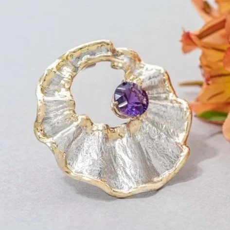 Ruffled Circle Cutout Sterling Silver, 14k Gold, Amethyst