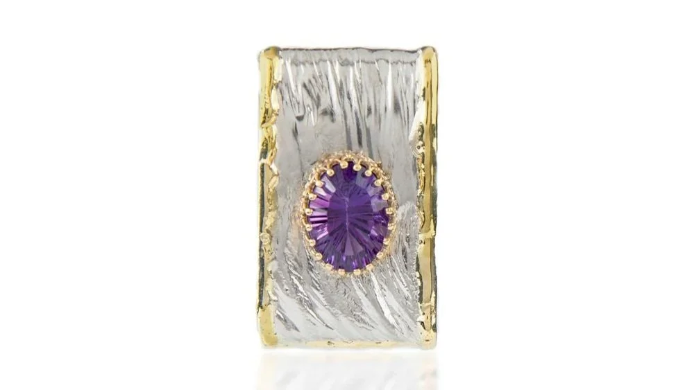 Vertical Slide Sterling Silver, 14k Gold, Amethyst