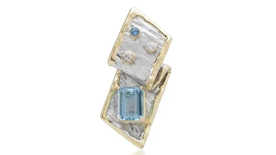 Mary Ann's Pendant Sterling Silver, 14k Gold, Aquamarine, Diamond
