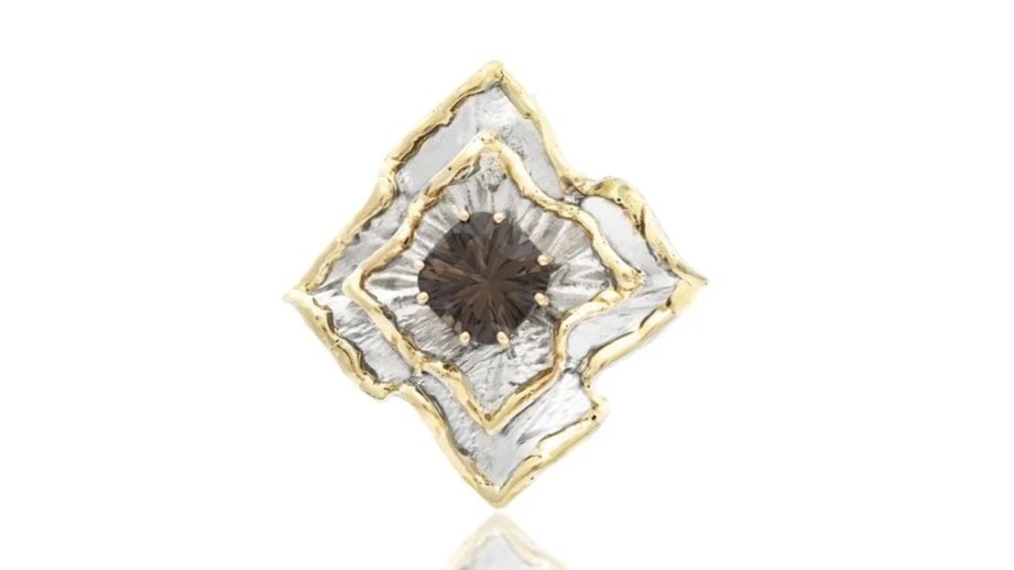 Krinkled Squares Sterling Silver, 14k Gold, Smoky Quartz