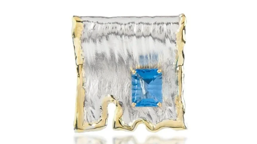 "Torn" Slide Sterling Silver, 14k Gold, Swiss Blue Topaz