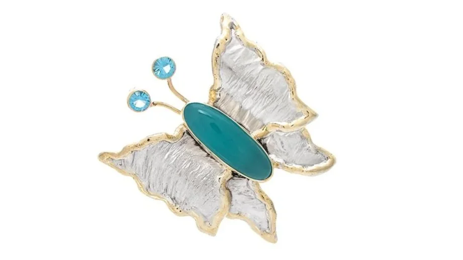 Butterfly Pendant Sterling Siver, 14k Gold, Chalcedony, Blue Topaz