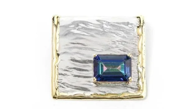 Horizontal Slide Sterling Siver, 14k Gold, Midnight Mystic Topaz