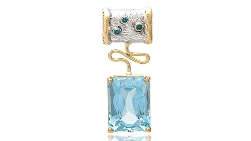 "Connections" Sterling Siver, 14k Gold, Aquamarine, Blue Diamond