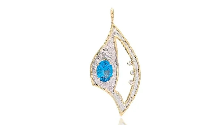 Wind in my Sail Sterling Siver, 14k Gold, Swiss Blue Topaz, Diamonds