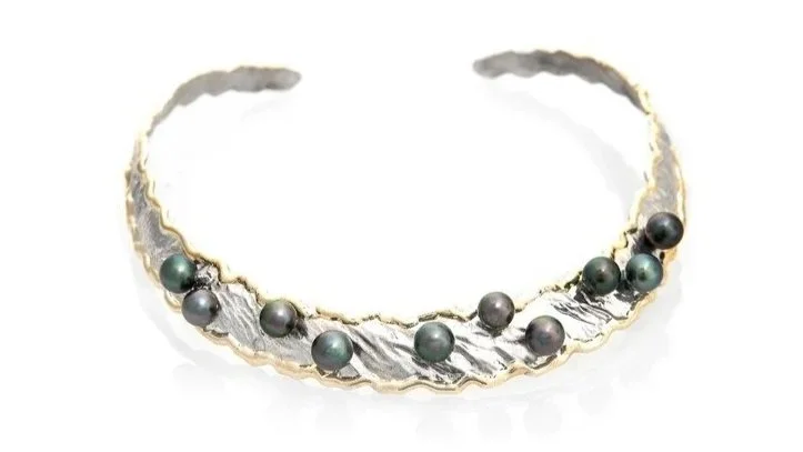 Dancing Pearls Collar Sterling Siver, 14k Gold, Tahitian Pearls