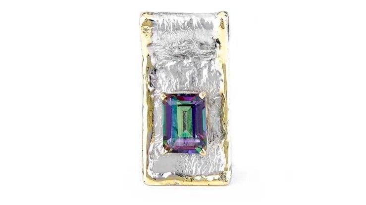 Vertical Slide Sterling Siver, 14k Gold, Mystic Topaz