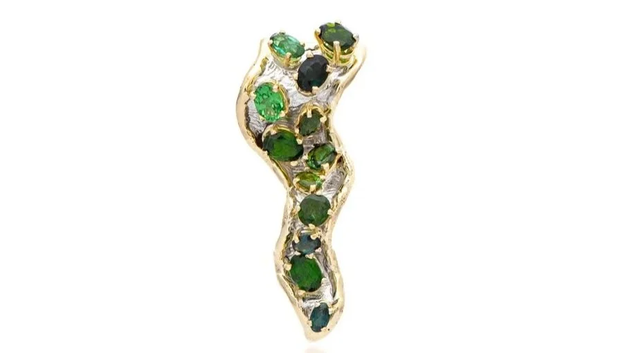 Green Waterfall Sterling Siver, 14k Gold, Green Tourmaline, Chrome Diopside