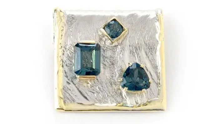 London Slide Sterling Siver, 14k Gold, London Blue Topaz