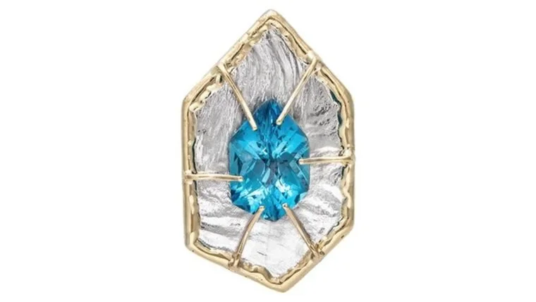Hexagon Fantasy Slide Sterling Siver, 14k Gold, Swiss Blue Topaz