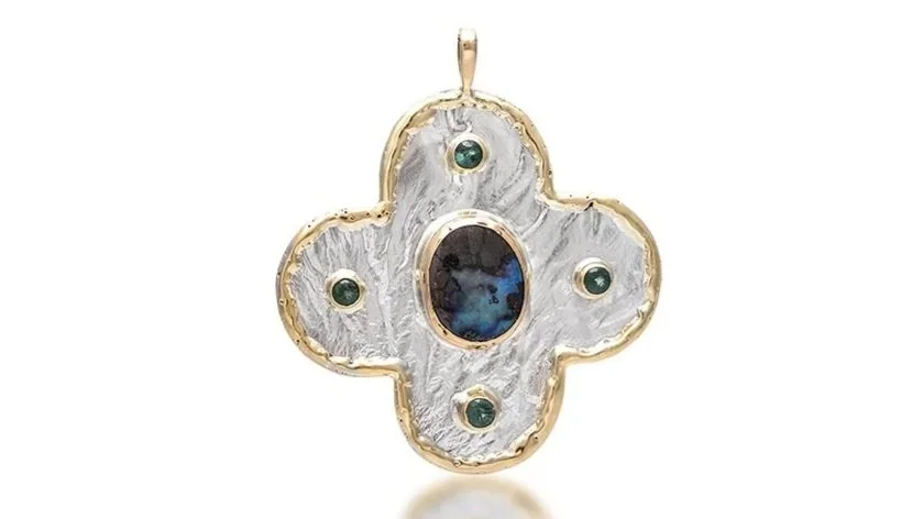Quattrefoil Sterling Siver, 14k Gold, Boulder Opal, Apatite