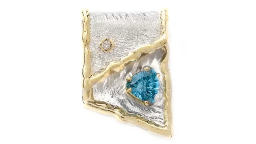 Angled Fold Sterling Siver, 14k Gold, Swiss Blue Topaz, Diamond