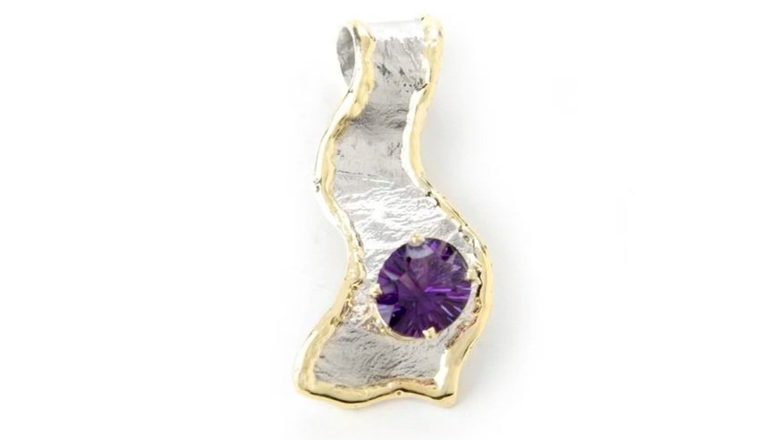 Diagonal Wave Sterling Siver, 14k Gold, Amethyst