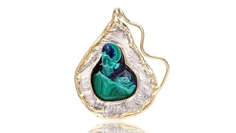Freeform Vine Pendant Sterling Siver, 14k Gold, Azurite/Malachite