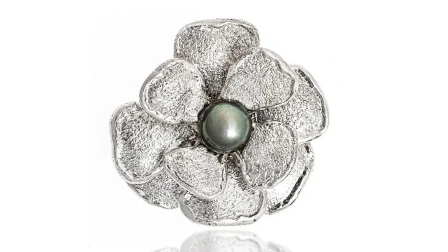 3D Flower Sterling Siver, Tahitian Pearl