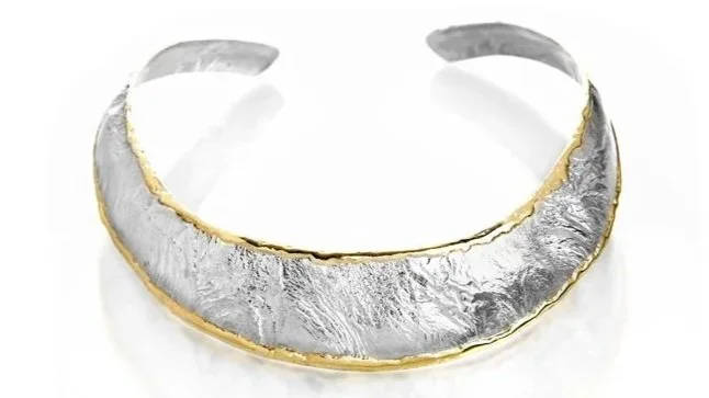 Wide Cleopatra Collar Sterling Siver, 14k Gold