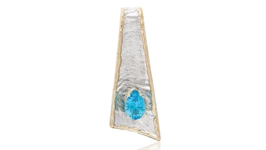 Angled Slide Sterling Siver, 14k Gold, Swiss Blue Topaz