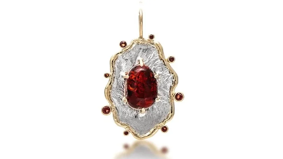 Cherries Jubilee Sterling Siver, 14k Gold, Mexican Cherry Opal, Garnets