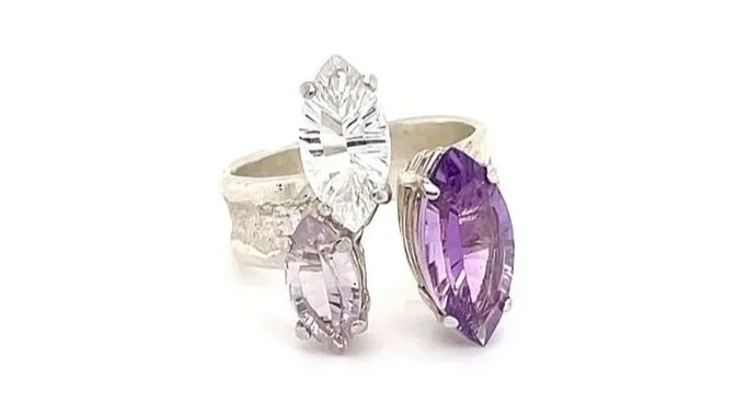 3 Marquise Amigos Sterling Silver, Amethyst & White Quartz