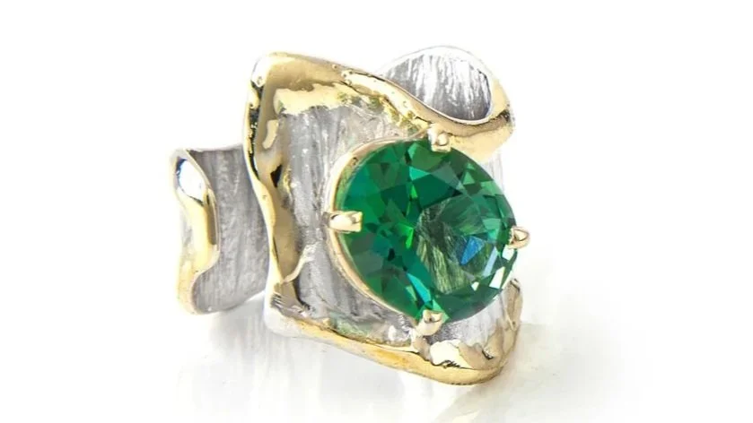 Diagonal Wrap Sterling Silver, 14k Gold, Rainforest Topaz