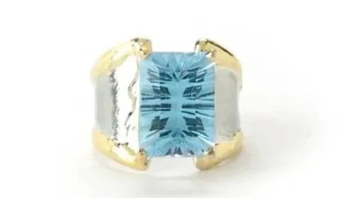 Water Over the Bridge Sterling Silver, 14k Gold, Sky Blue Topaz