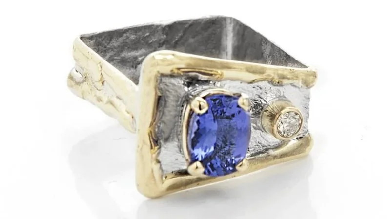 Square with a Flare Sterling Silver, 14k Gold, Tanzanite, Diamond