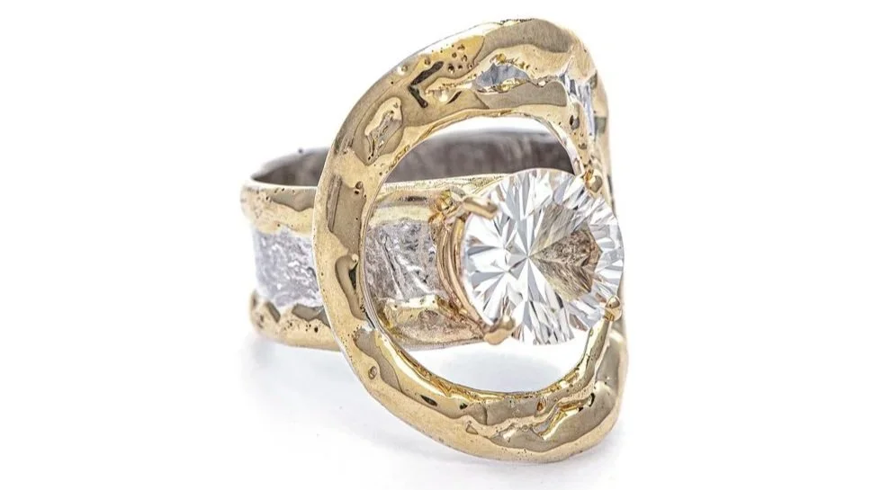 Orbit Ring Sterling Silver, 14k Gold, White Topaz