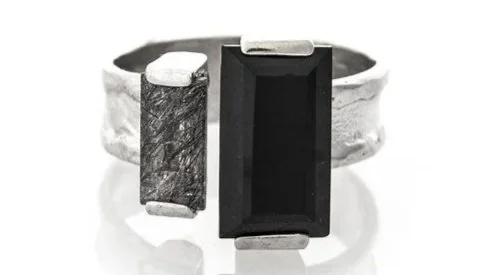 Bar Code Sterling Silver, Onyx, Tourmalinated Quartz