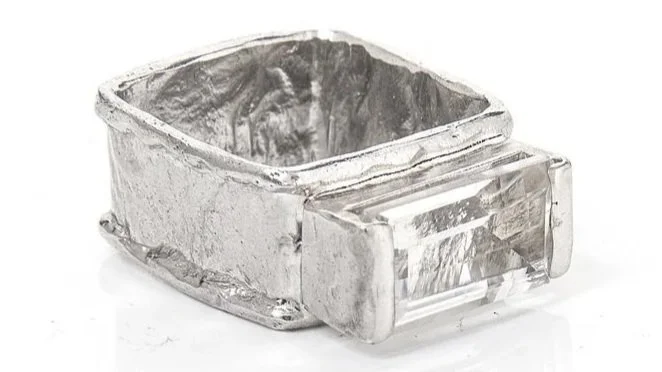 Ice Cube Ring Sterling Silver, White Quaetz