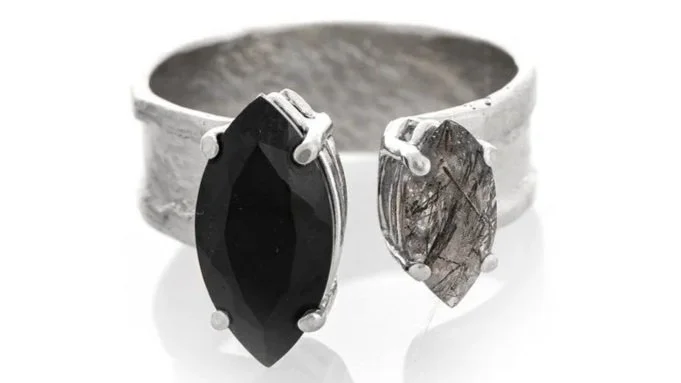 Marquise Madness Sterling Silver, Onyx, Tourmalinated Quartz