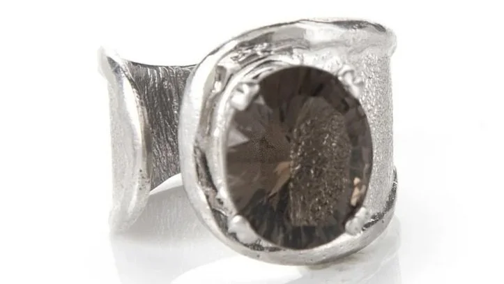 Smoky Mountain Curve Sterling Silver, Smoky Quartz